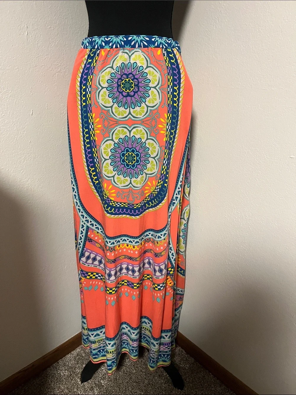 WEEKEND SALE! Flying Tomato Coral and Blue Paisley Maxi Skirt-Medium